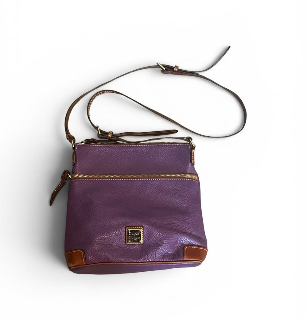 Dooney & Bourke Eggplant Purple Pebble Leather Zip Crossbody Handbag Bag